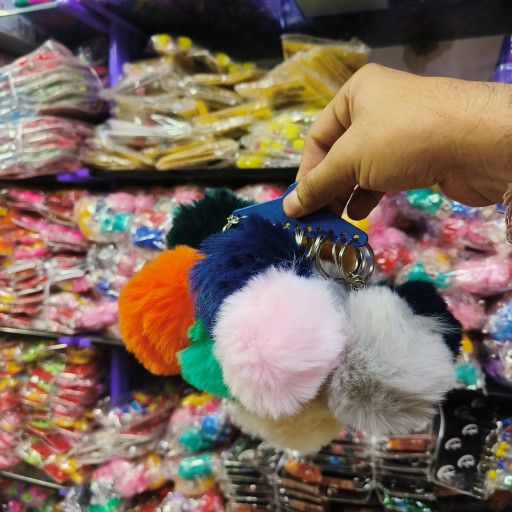 Fluffy Fur Pom-Pom Keychain Set (Multi Colour) Big Size