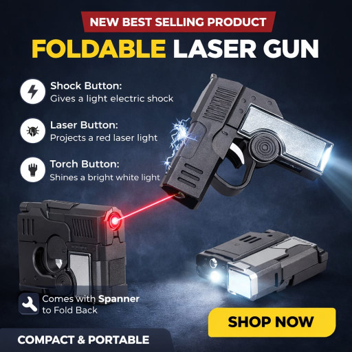 Foldable Laser Gun with Shock & LED Light (Multi-Function Self Defense Tool)