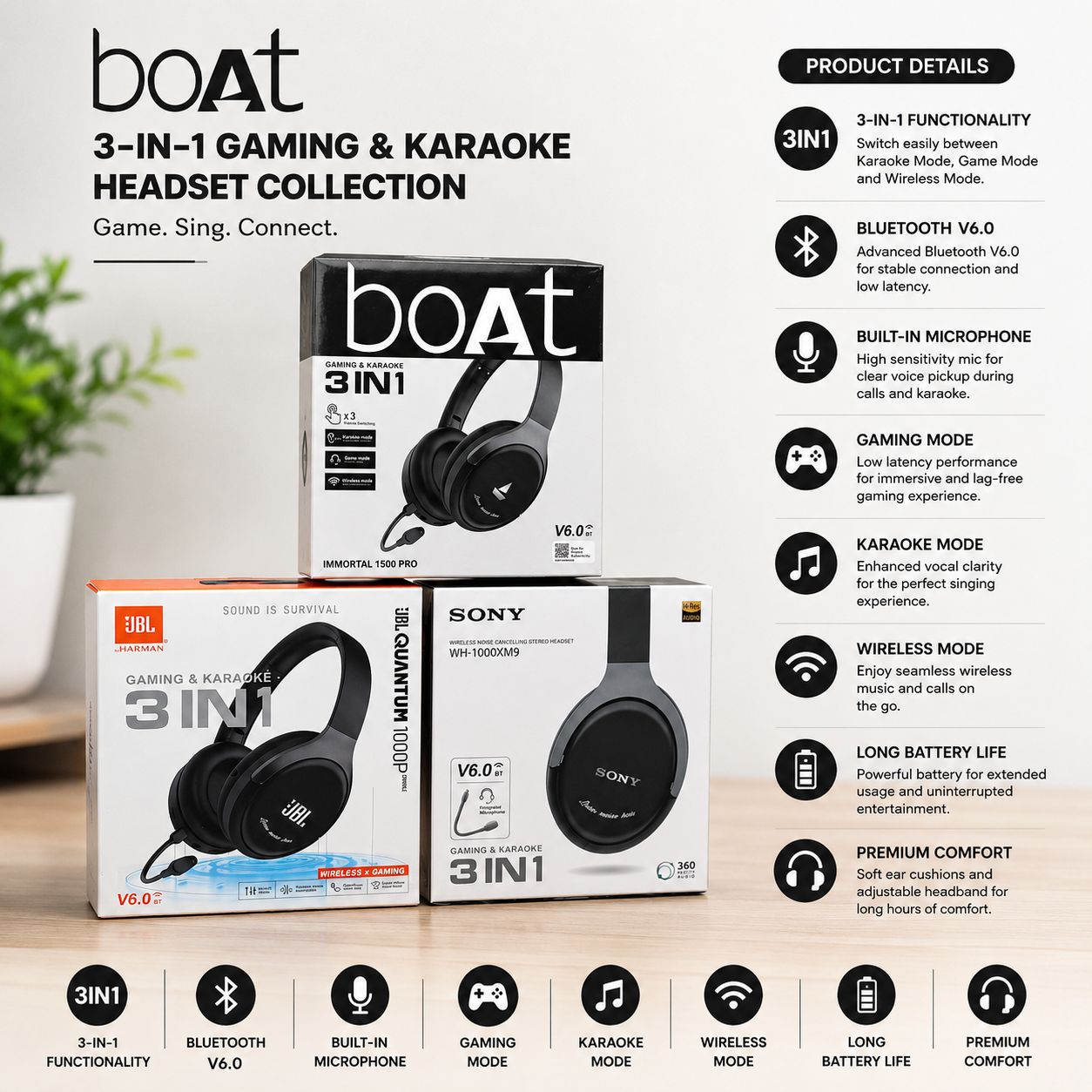 boAt Mix Immortal 1500 Pro Wireless Gaming Headphones (3 in 1 Mode)