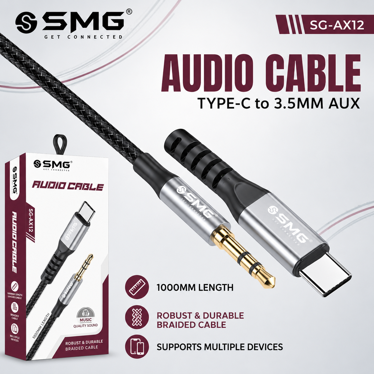 SMG AX12 Aux to Type c Cable