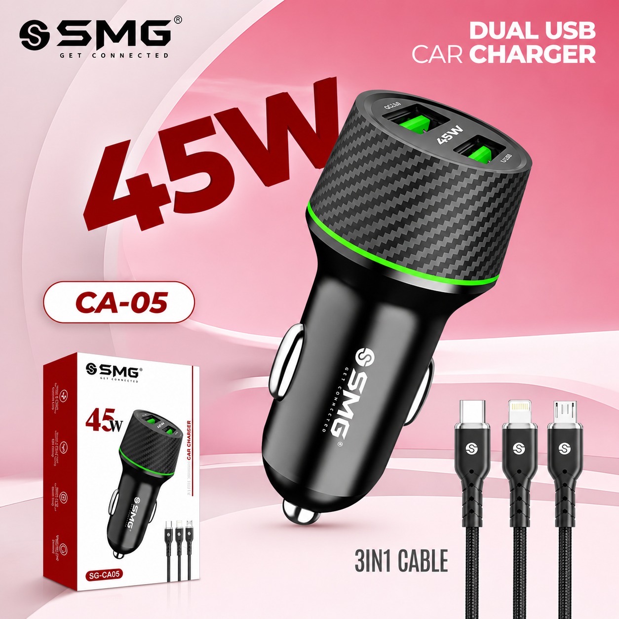 SMG CA05 45W 3In1 Car Charger