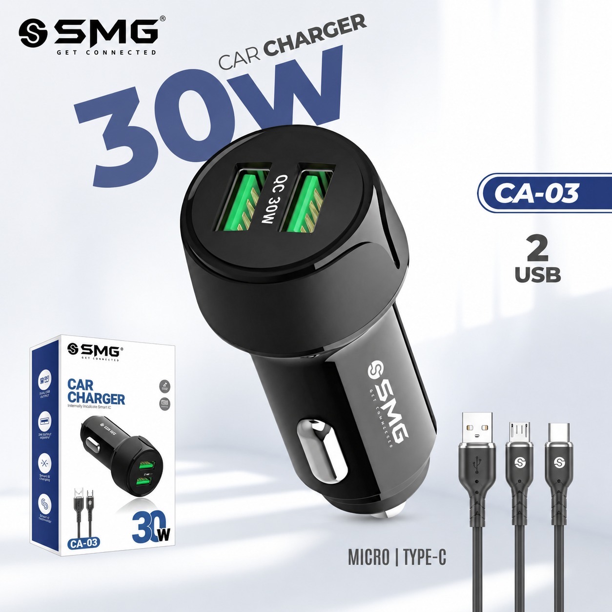 SMG CA03 30W V8 Dual Usb Car Charger