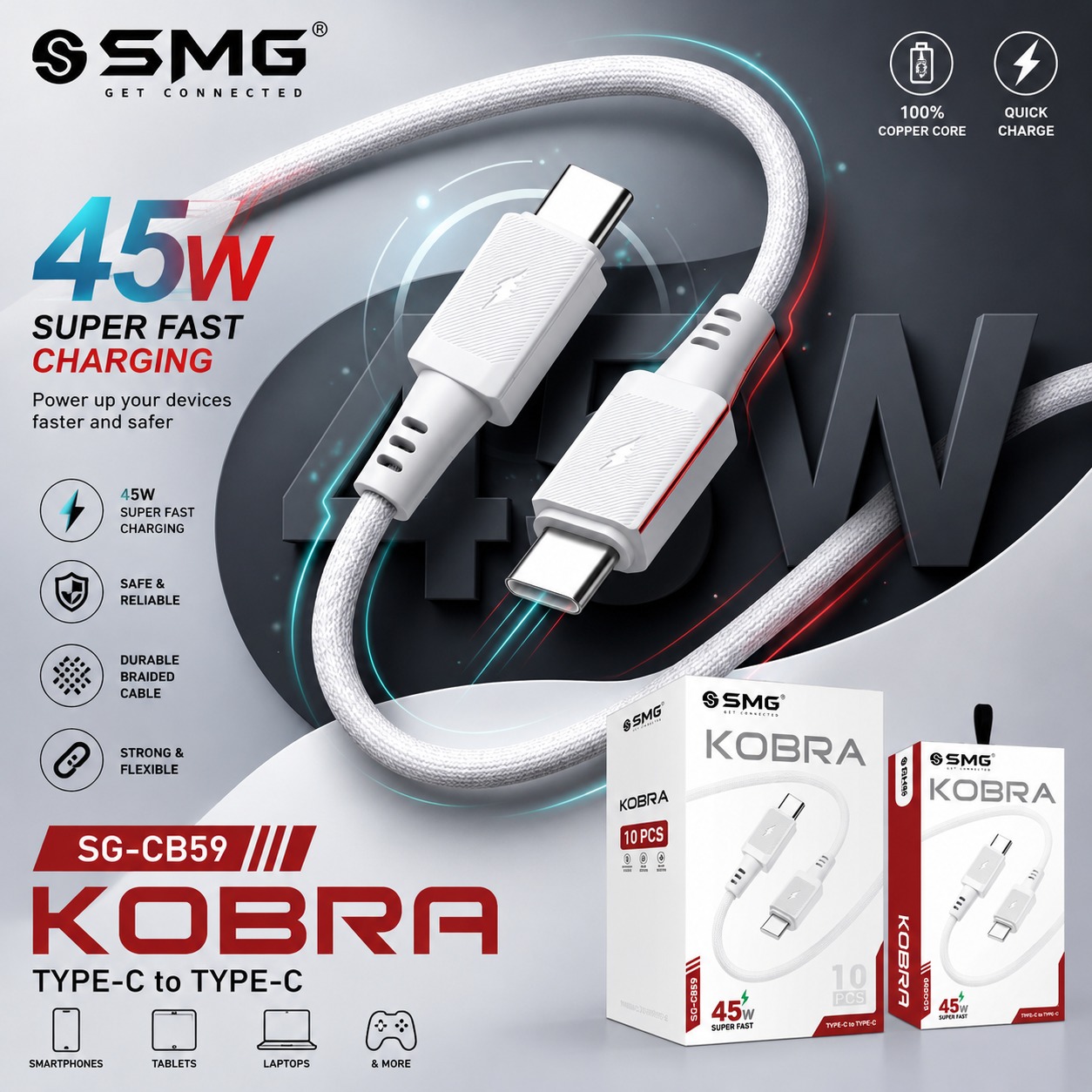 Smg Cobra CB59 45W C to C  Data Cable 1 Year Warranty