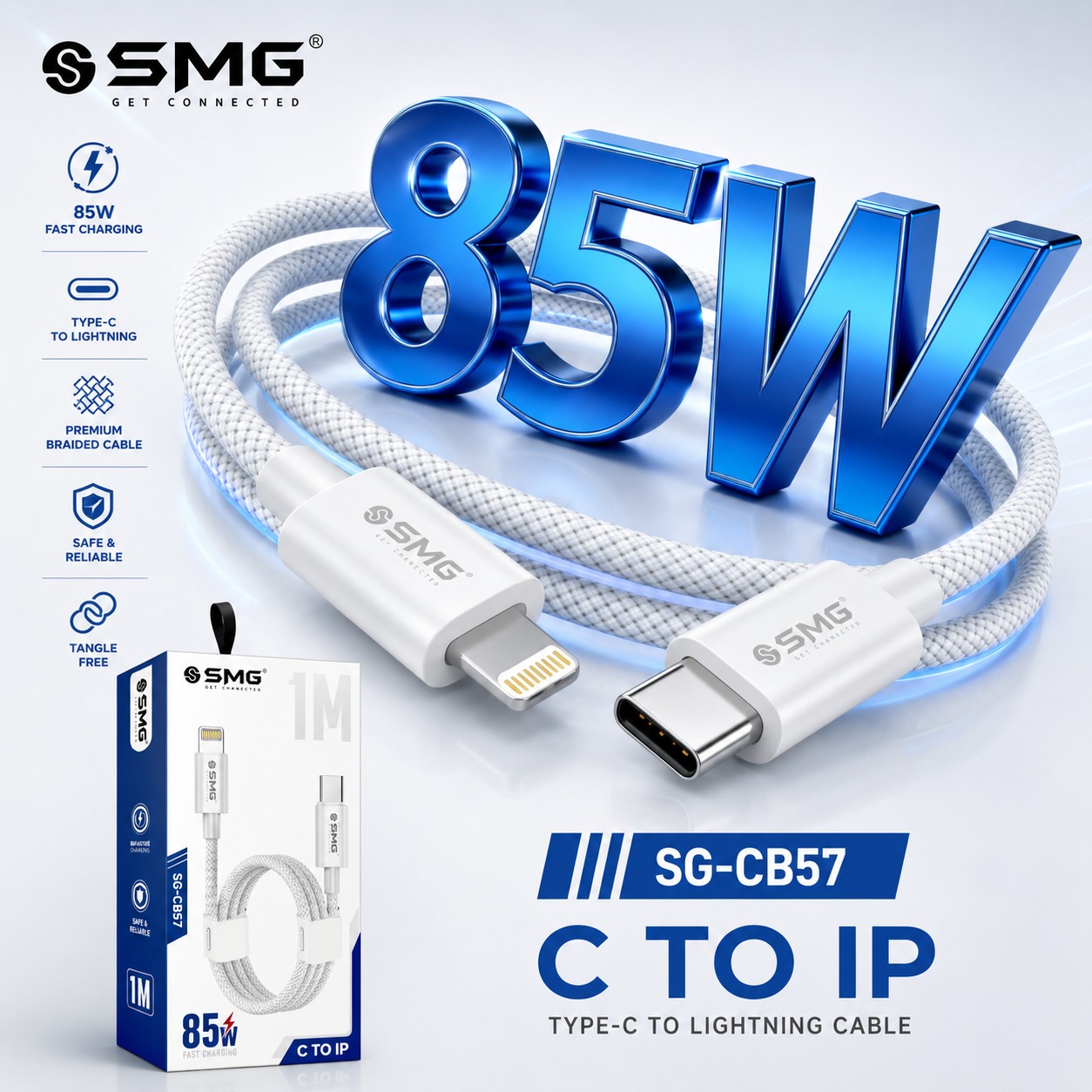 SMG CB57 Type c To iPhone 100W Cable 1 Year Warranty