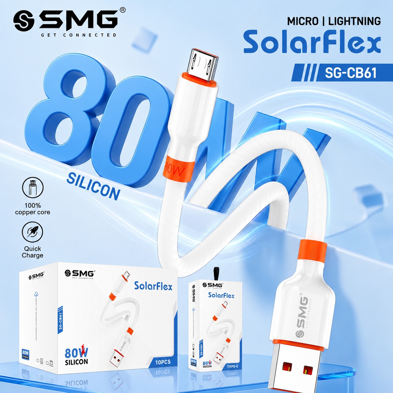 SMG CB61 SolarFlex USB Micro V8 Data Cable [1Y]