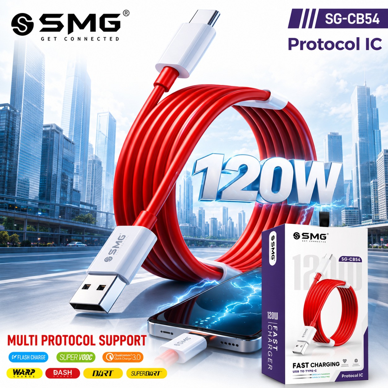 SMG CB54 120W Type c Data Cable ( 1 year warranty)