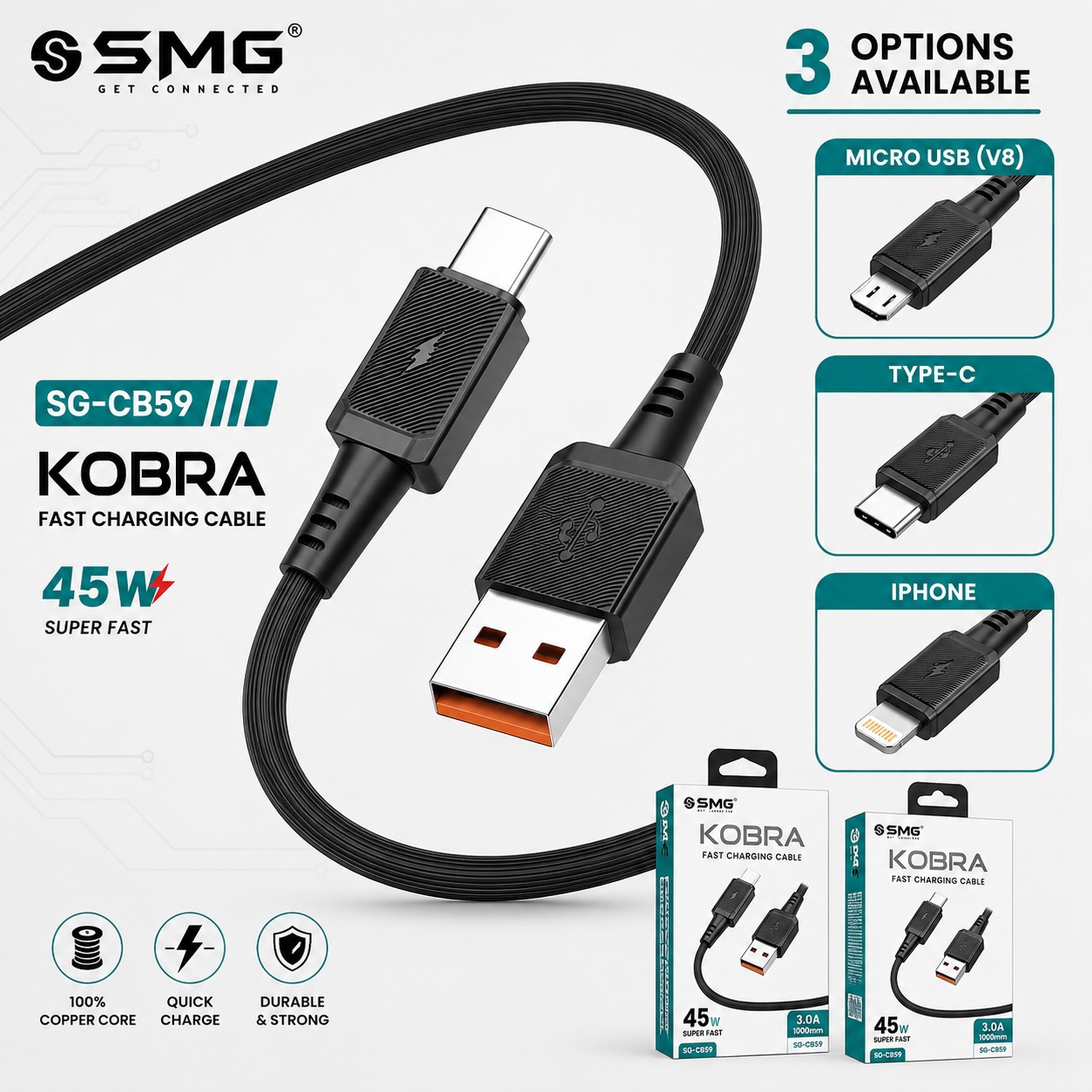 SMG KOBRA CB59 45W V8 Data Cable 1 Year Warranty
