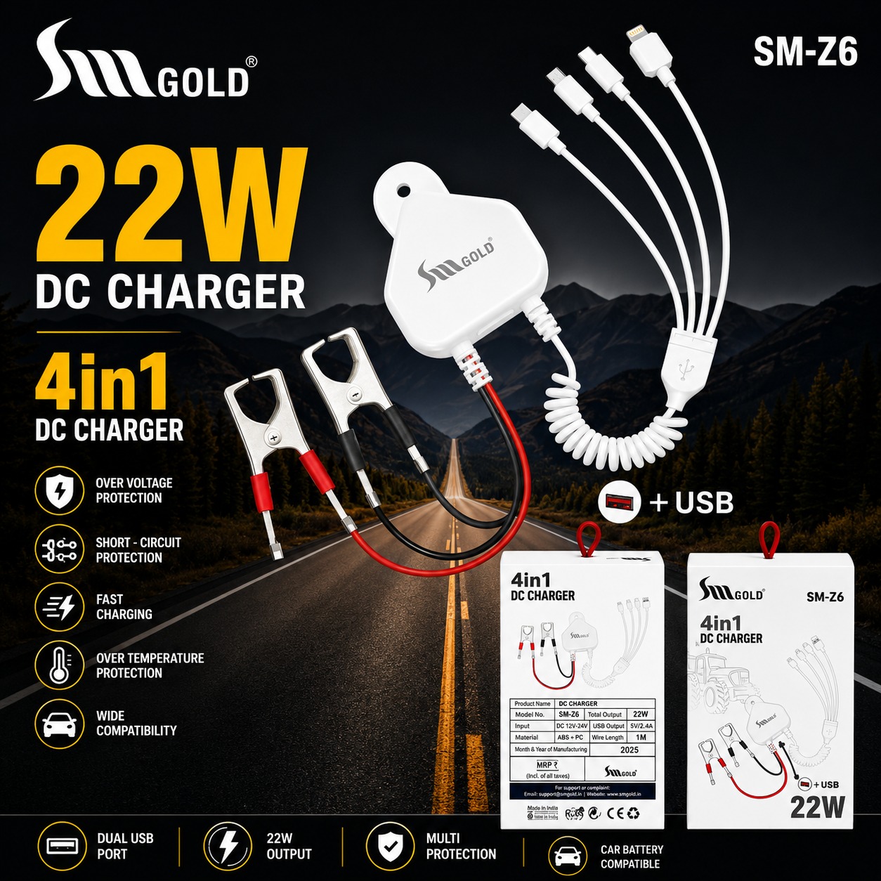 SM Gold Z6 22W DC Mobile Charger