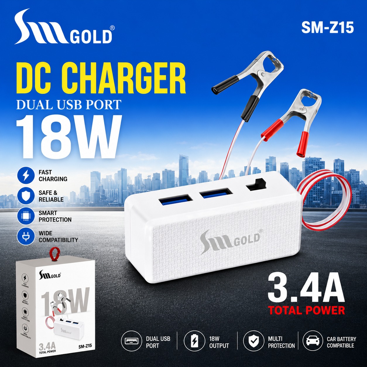 SM Gold Z15 DC 18W Type C DC Mobile Charger
