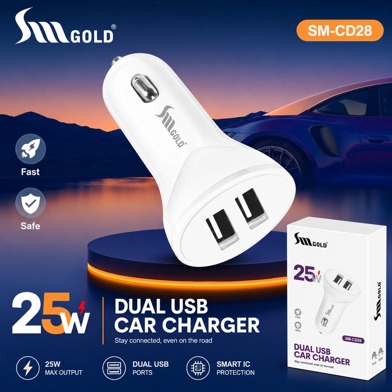 SM Gold Cd28 25W Type C Car Charger