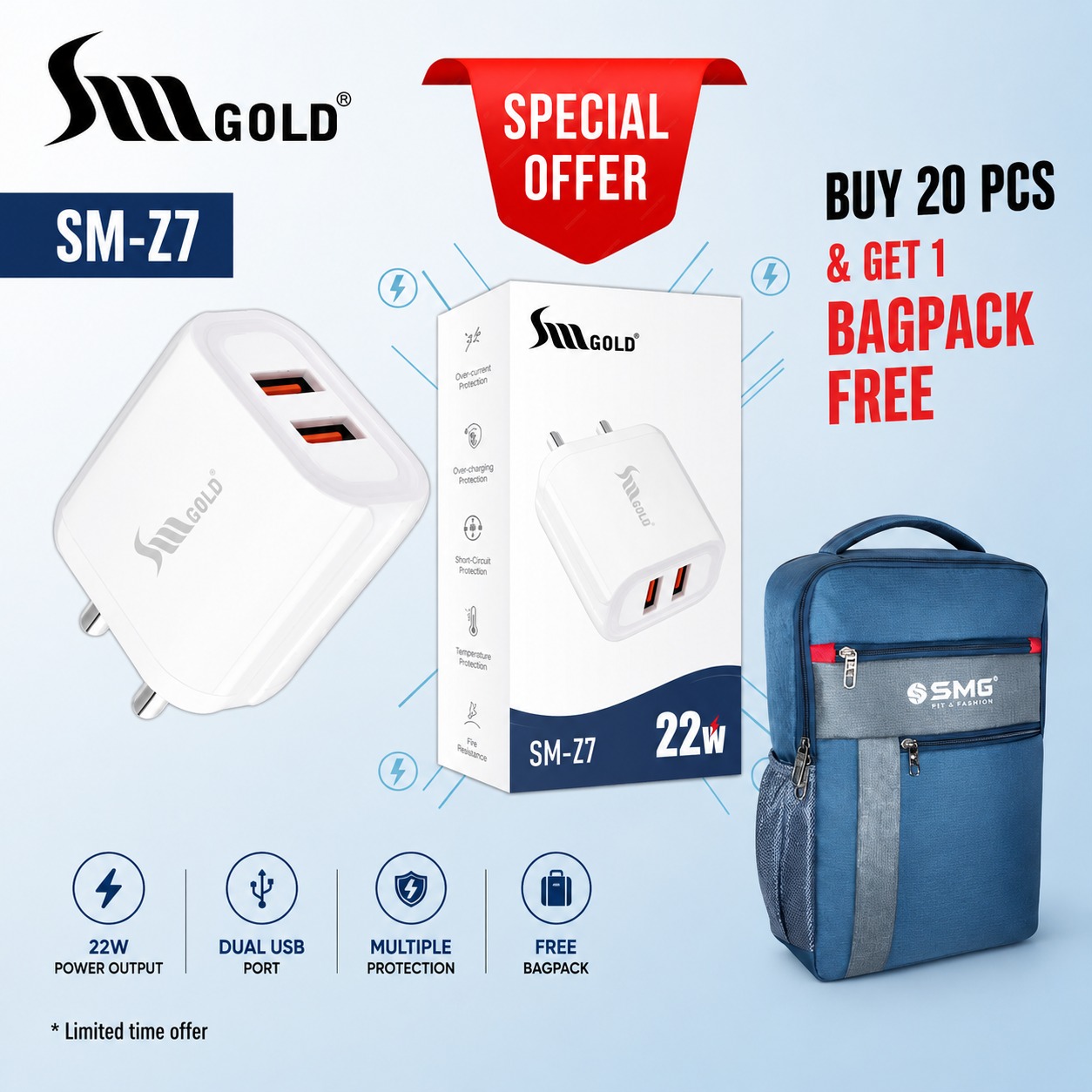 SM Z7 V8 Sm Gold 22W V8 Mobile Charger (1 Year Warranty)