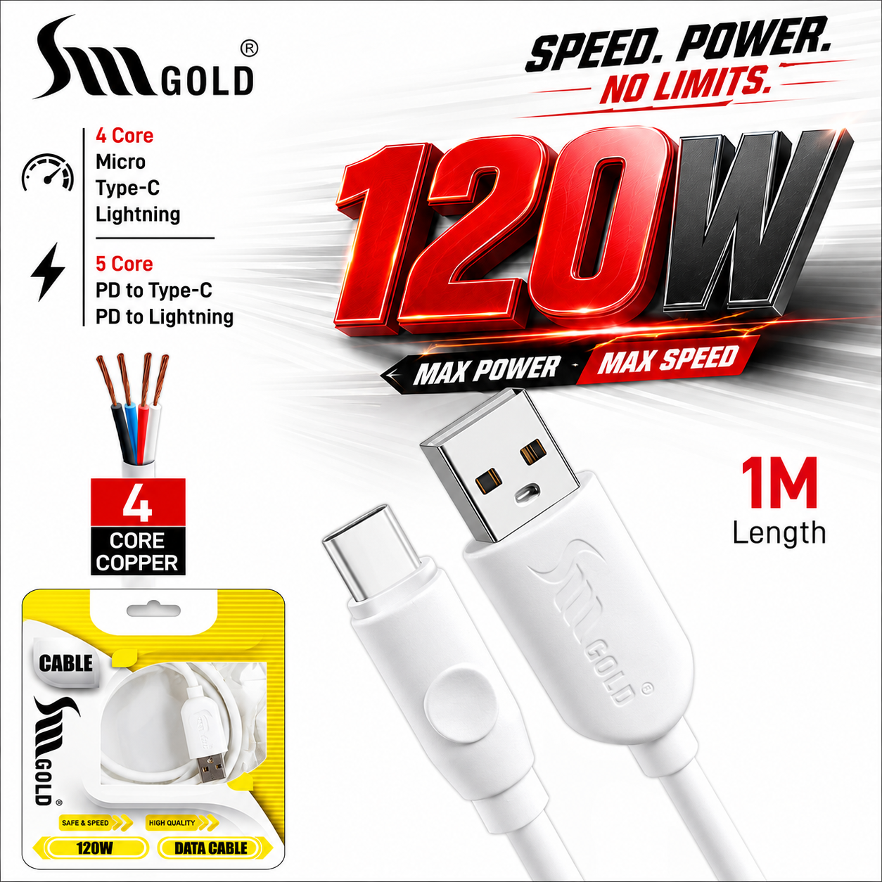 SM GOLD Type c 2.4A Copper Wire Data Cable