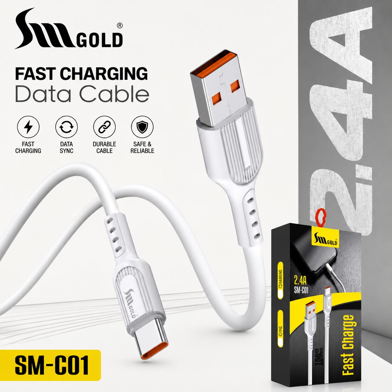 SM GOLD C01 2.4A Type c Cable 1Y Warranty