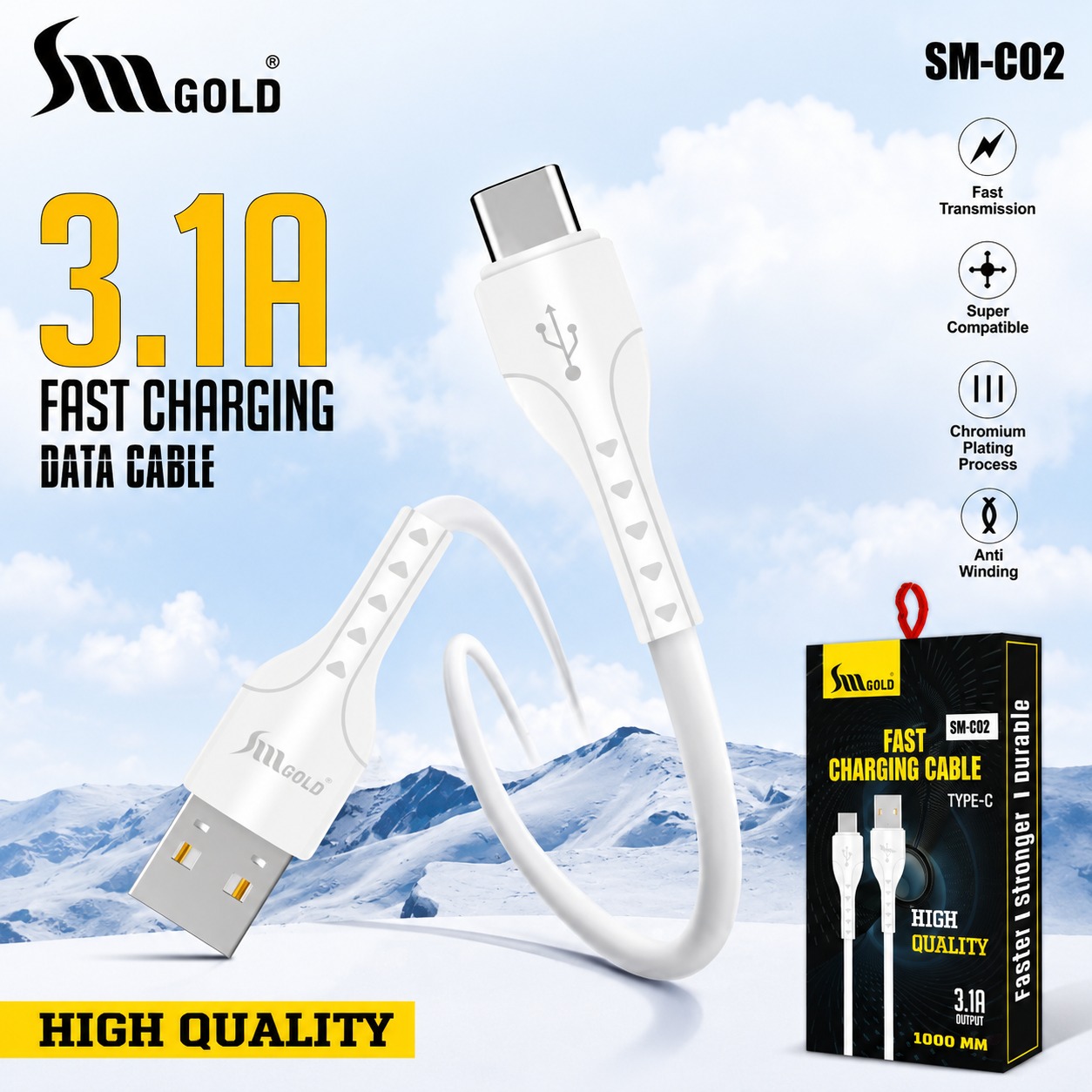 SM GOLD C02 3.1A Type c Data Cable 1Y Warranty