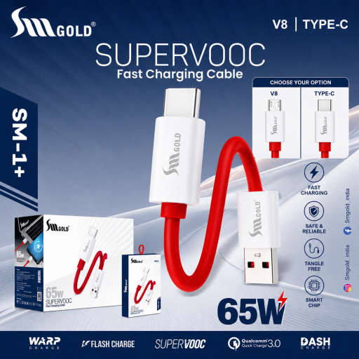 SM GOLD 1Plus 65W Type C Dash Data Cable 1Y Warranty