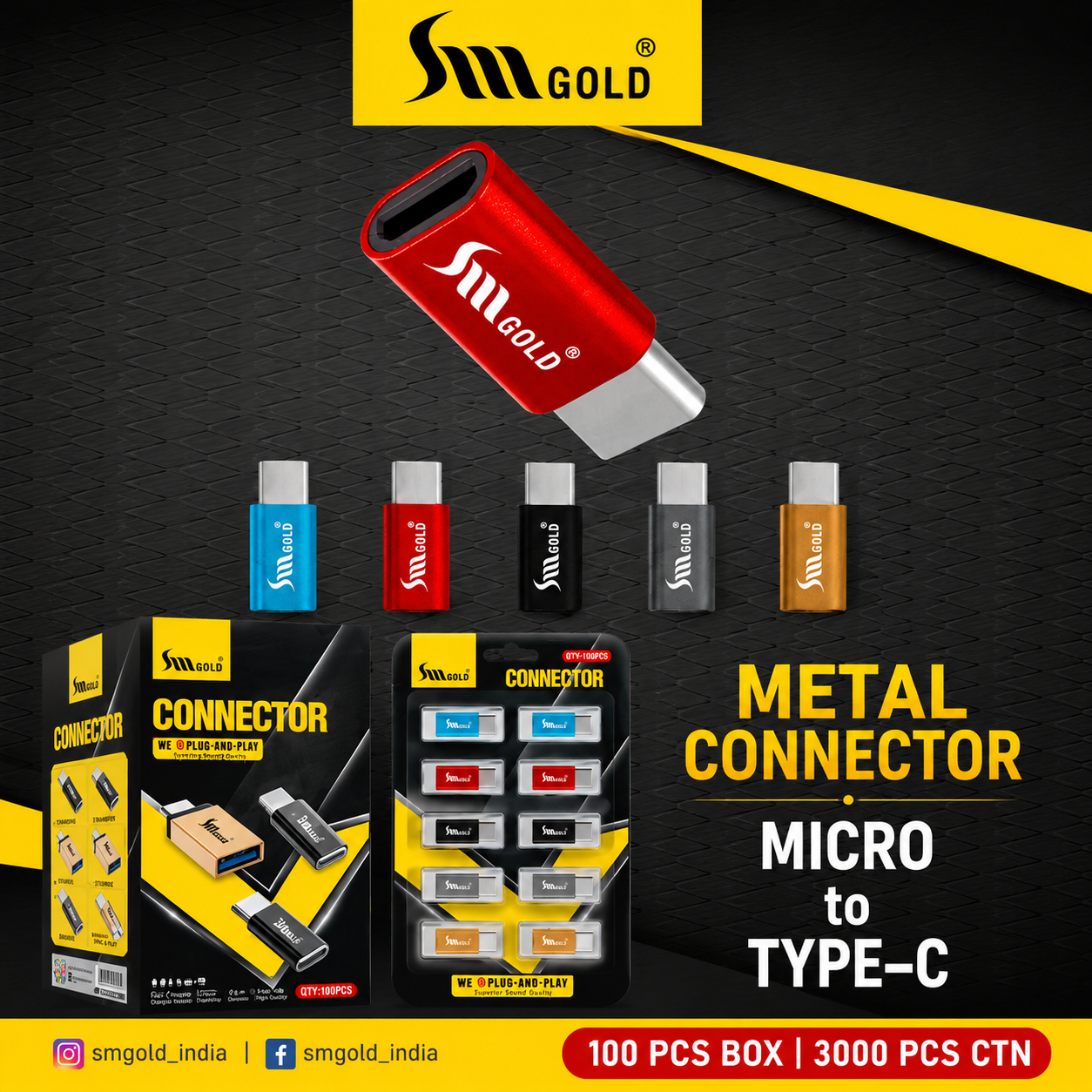 SM Gold Back V8 To Type c Metal Charging Tukdi