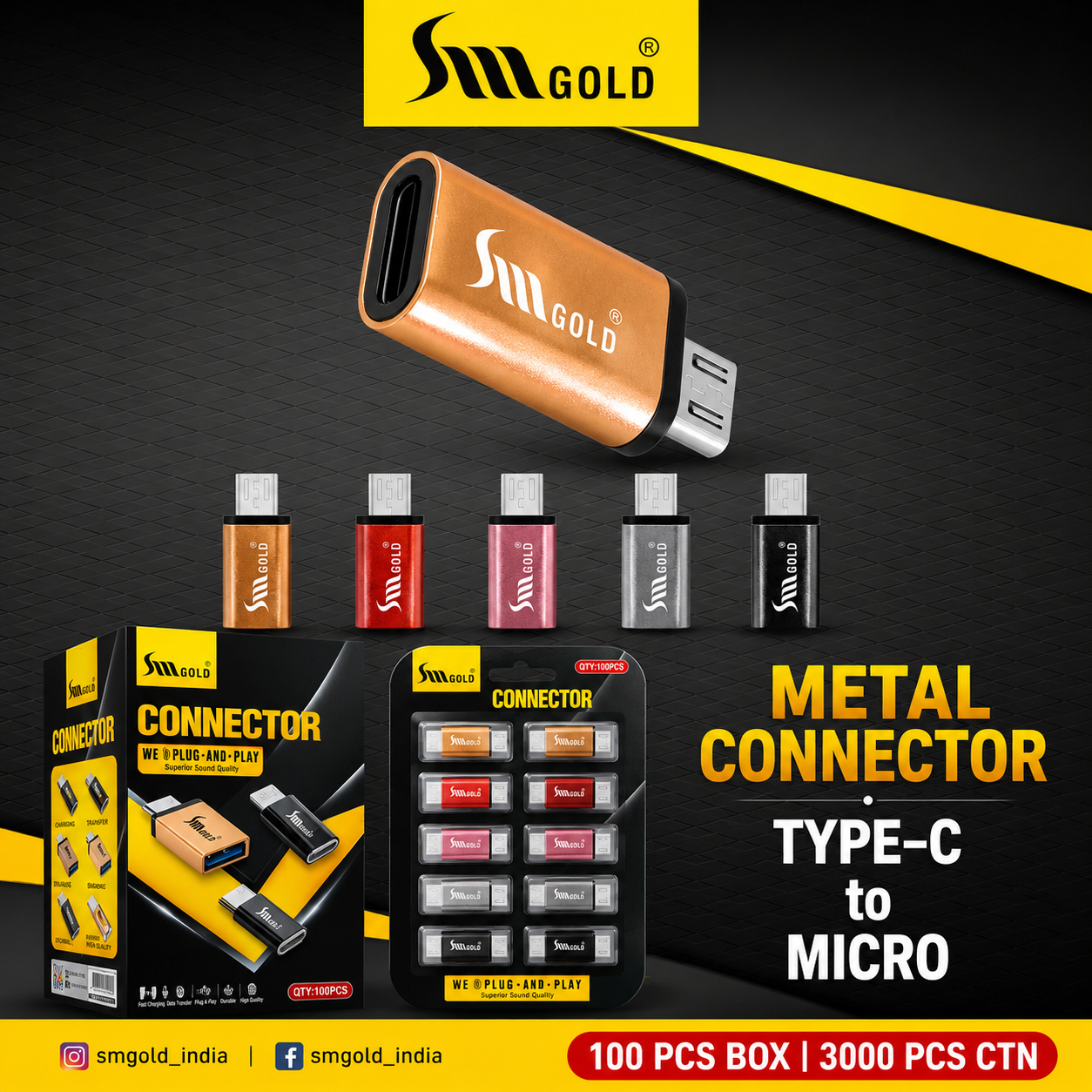 Sm Gold Back Type c To V8 Metal Charging Tukdi