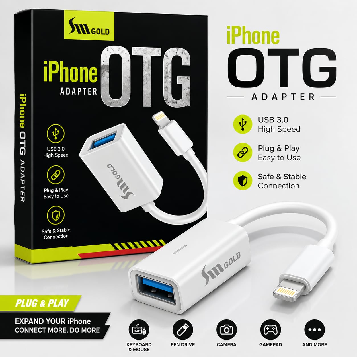 SM GOLD iPhone Warking Wire Otg Cable