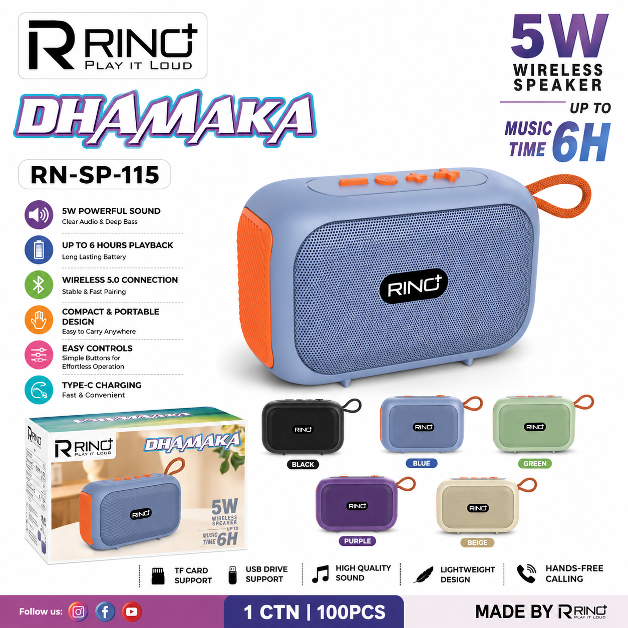 RINO Plus DHAMAKA Wireless Bluetooth Speaker