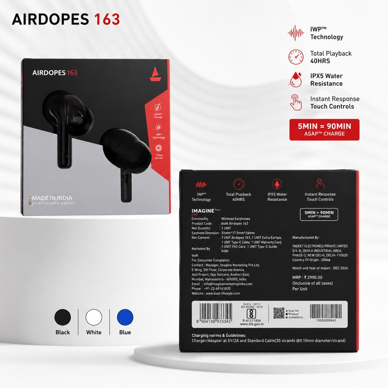 BOAT AIRPODS 163 Ear Buds Hard Packing