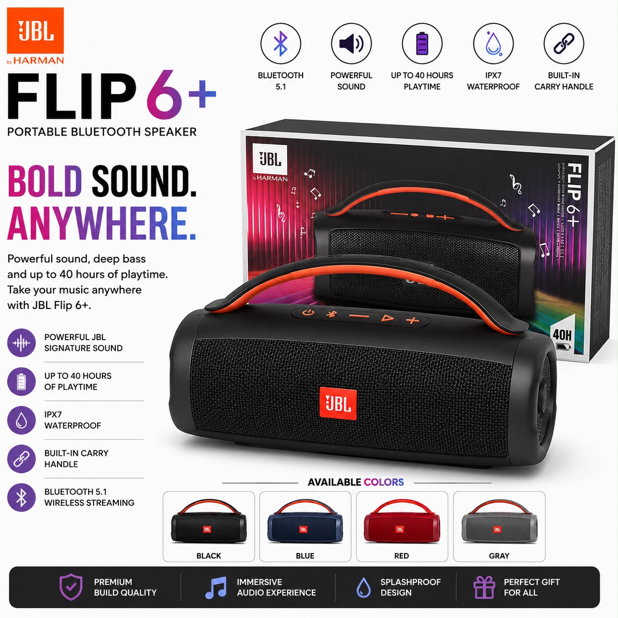JBL Flip 6+ Portable Bluetooth Speaker