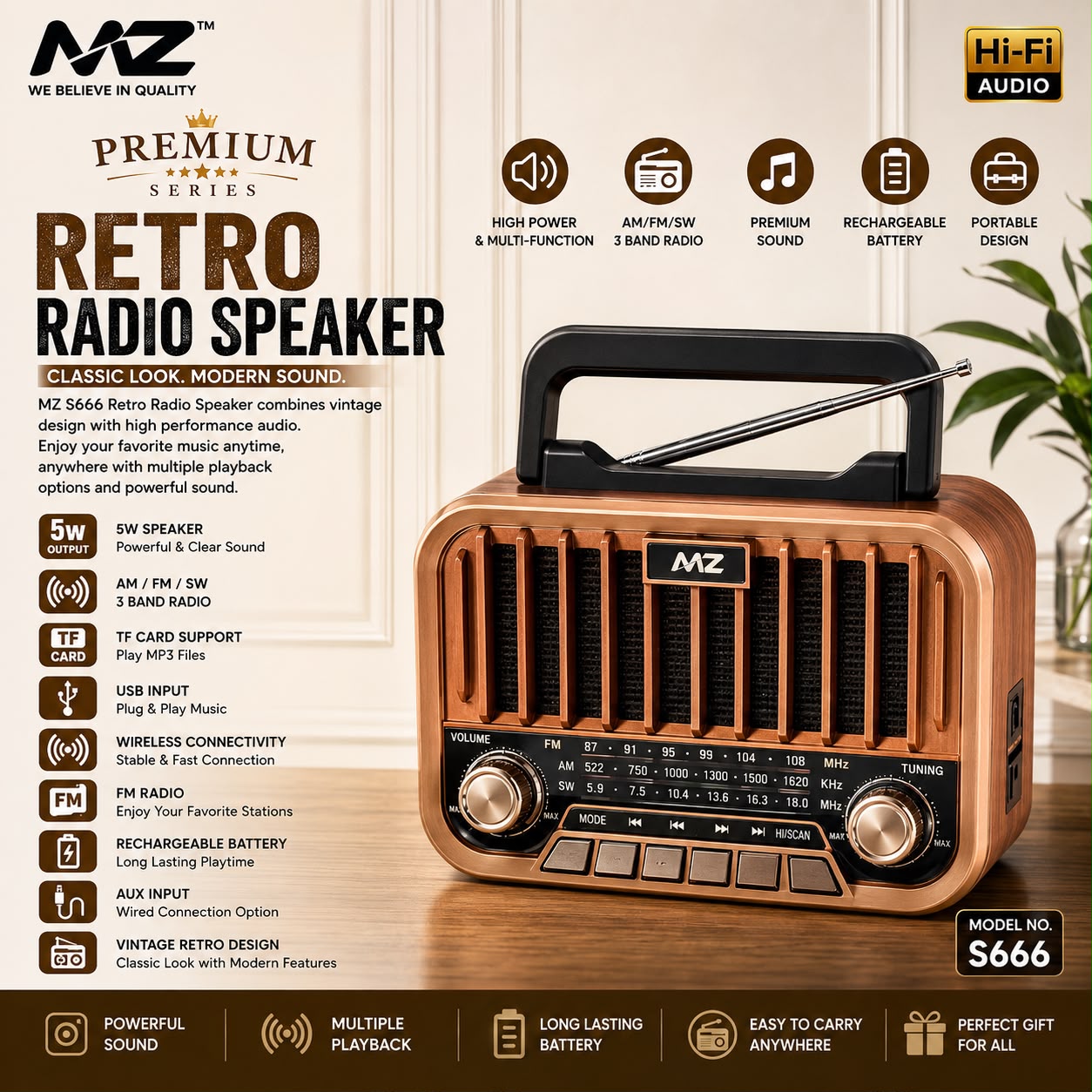 MZ S666 Retro Radio Bluetooth Speaker