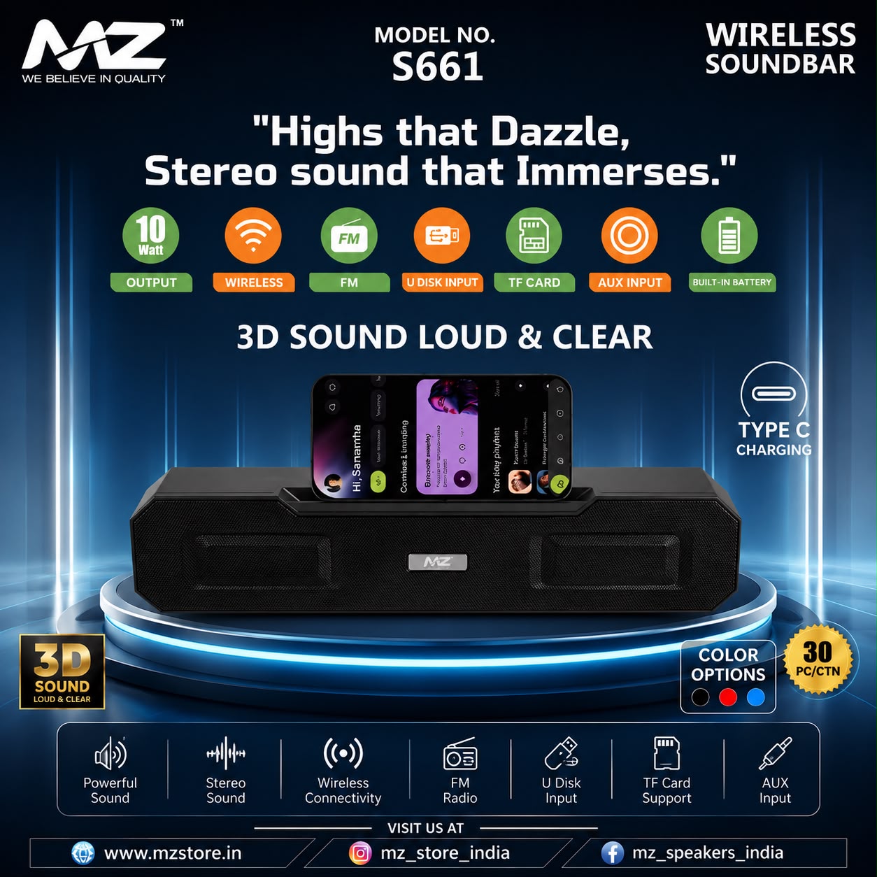 MZ S661 Wireless Soundbar Bluetooth Speaker