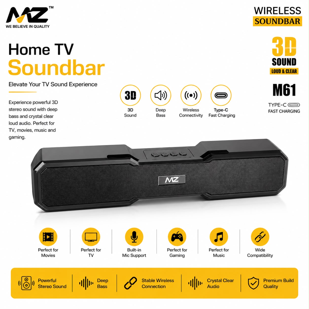 MZ M61 Soundbar Wireless Bluetooth speaker