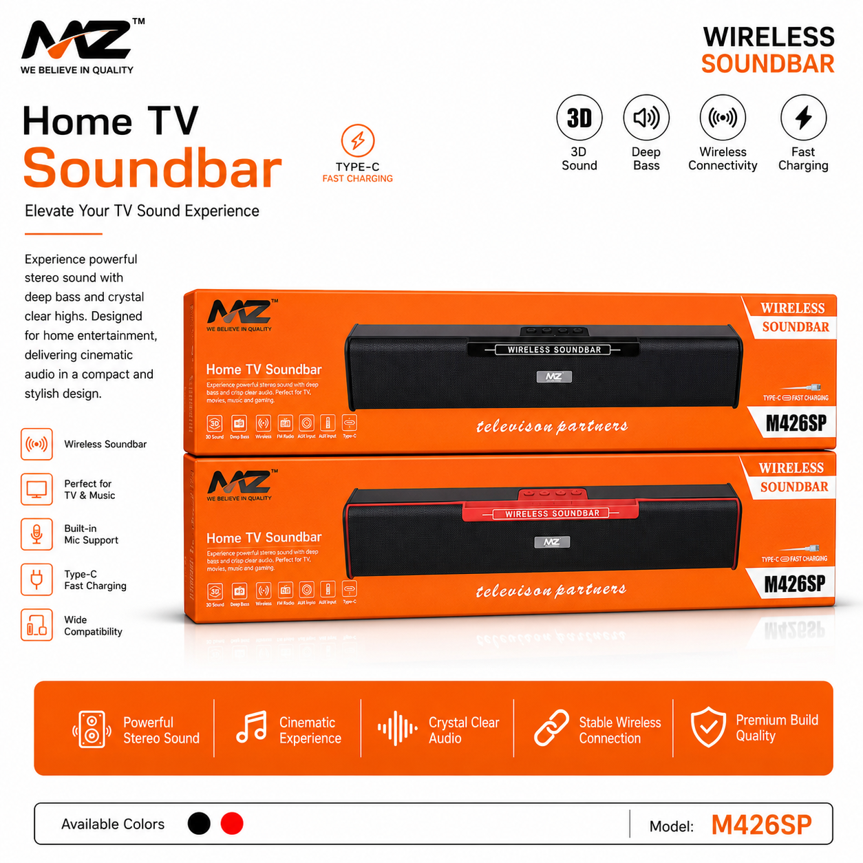 MZ M426 Wireless Bluetooth Soundbar Speaker
