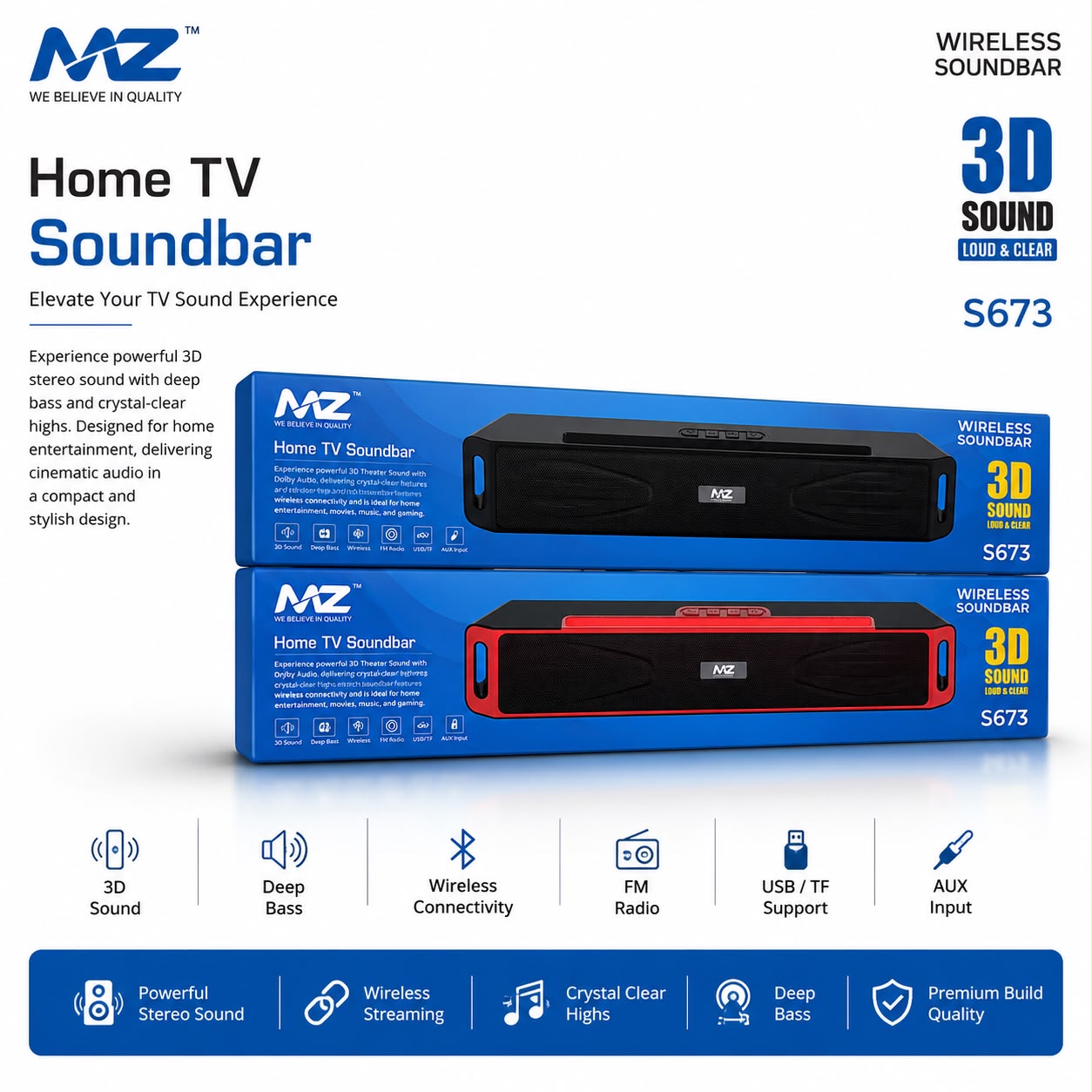 Mz S673 Wireless Soundbar Bluetooth Speaker
