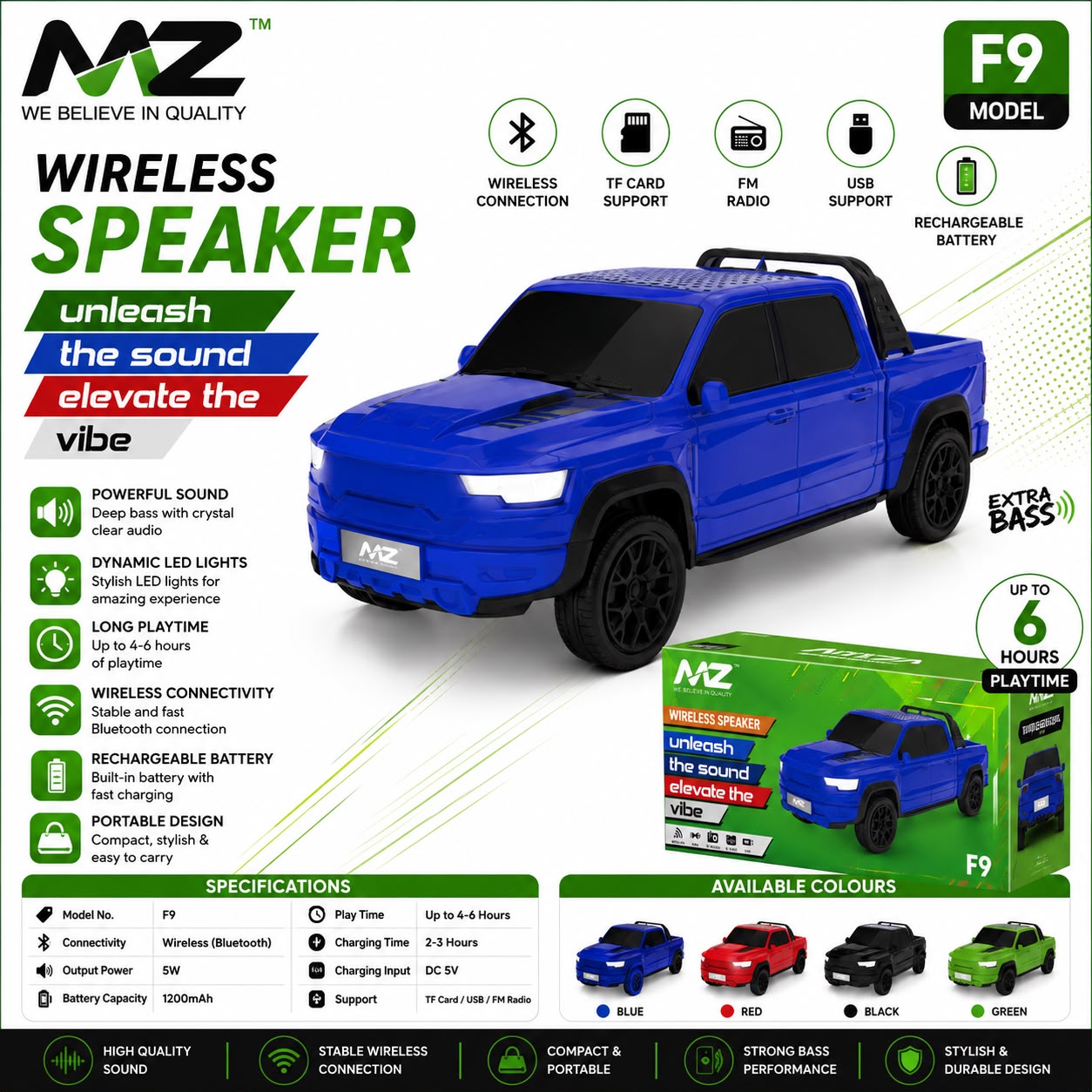 MZ F9 Car Wireless Bluetooth Speaker