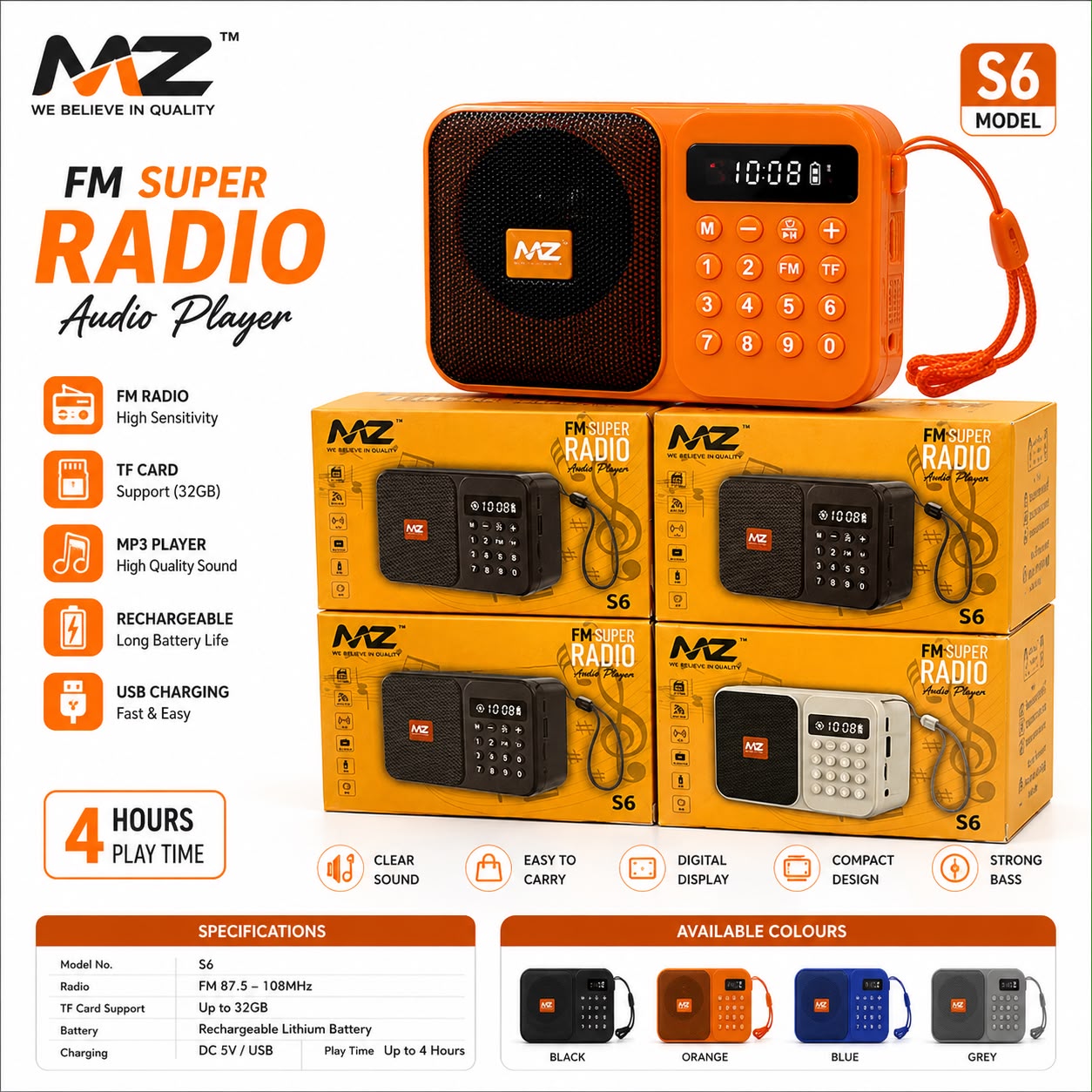 MZ S6 Wireless Bluetooth Speaker With FM Radio