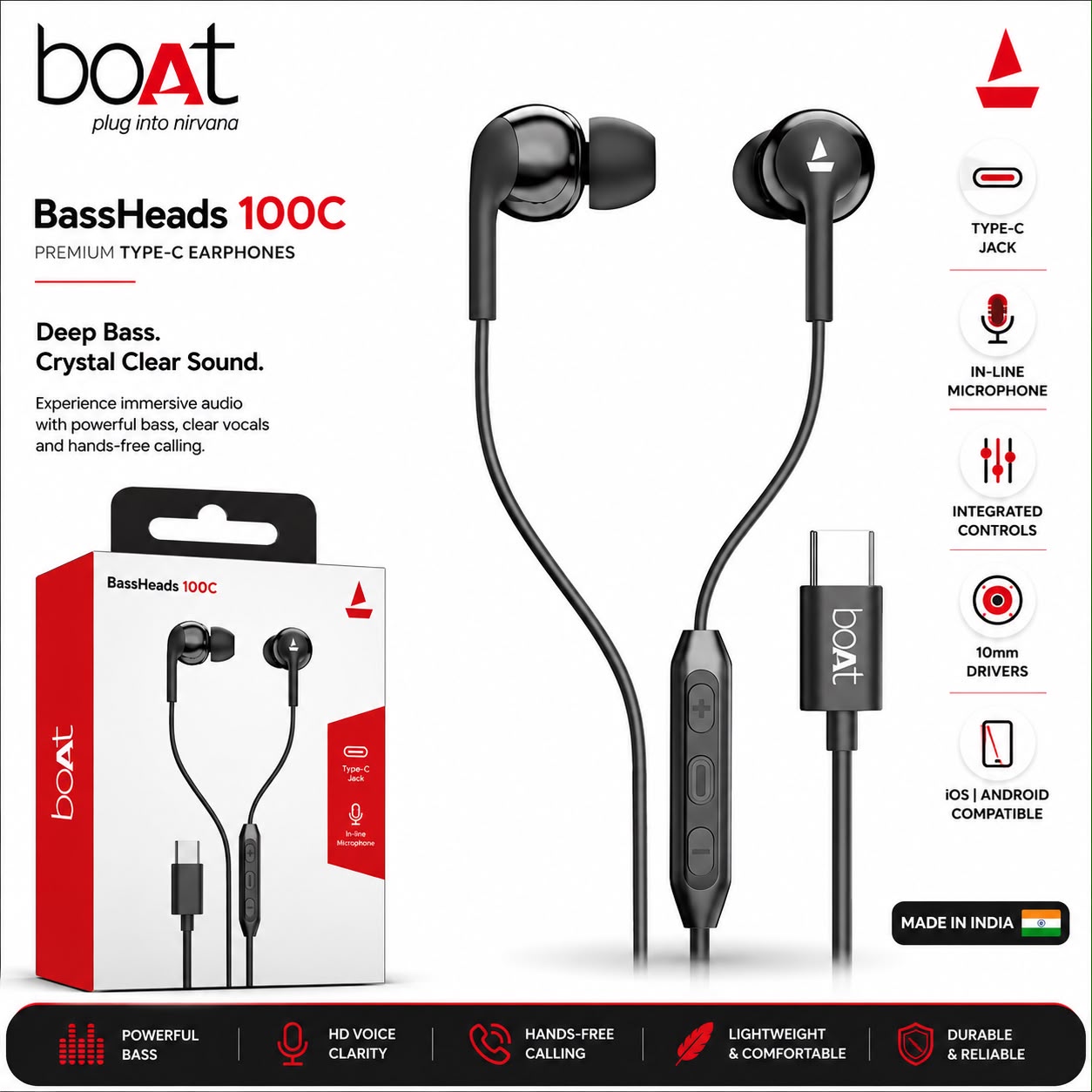 Boat 100C Type c Earphone Box Packing