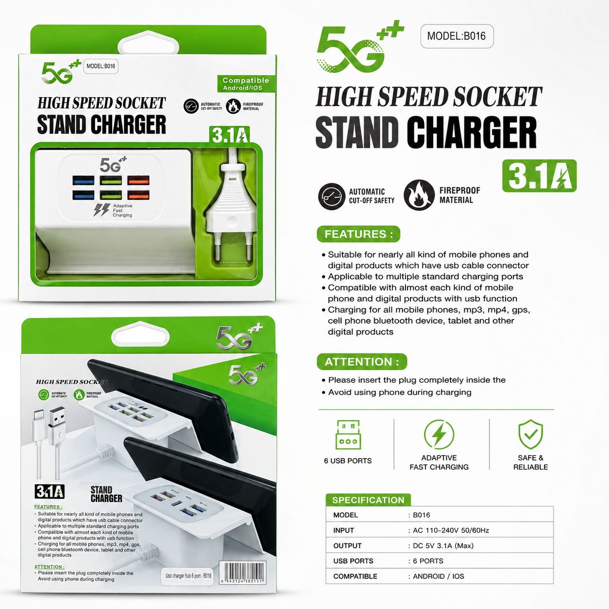 5G++ High Speed Socket Stand Charger