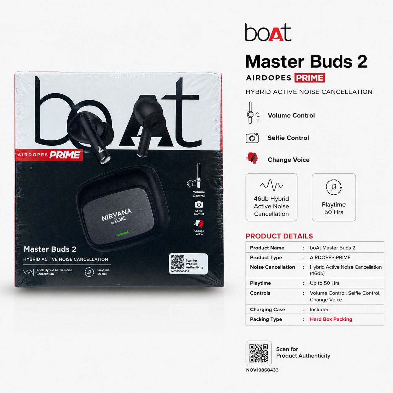 Boat Master Buds 2 Wireless Bluetooth Ear buds Hard Packing