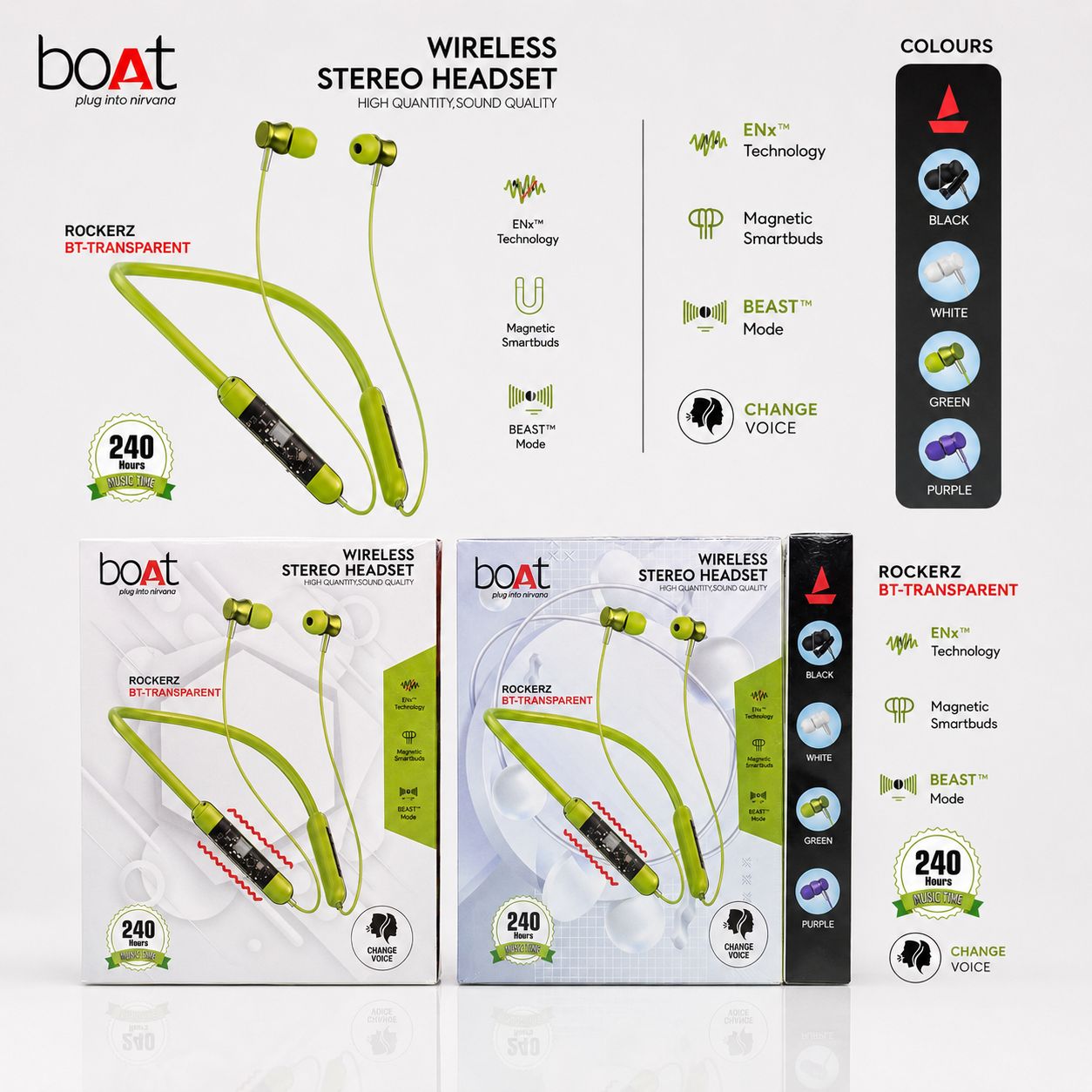 Boat Megnetic On/Off 240H Voice Changer Transparent Neckband