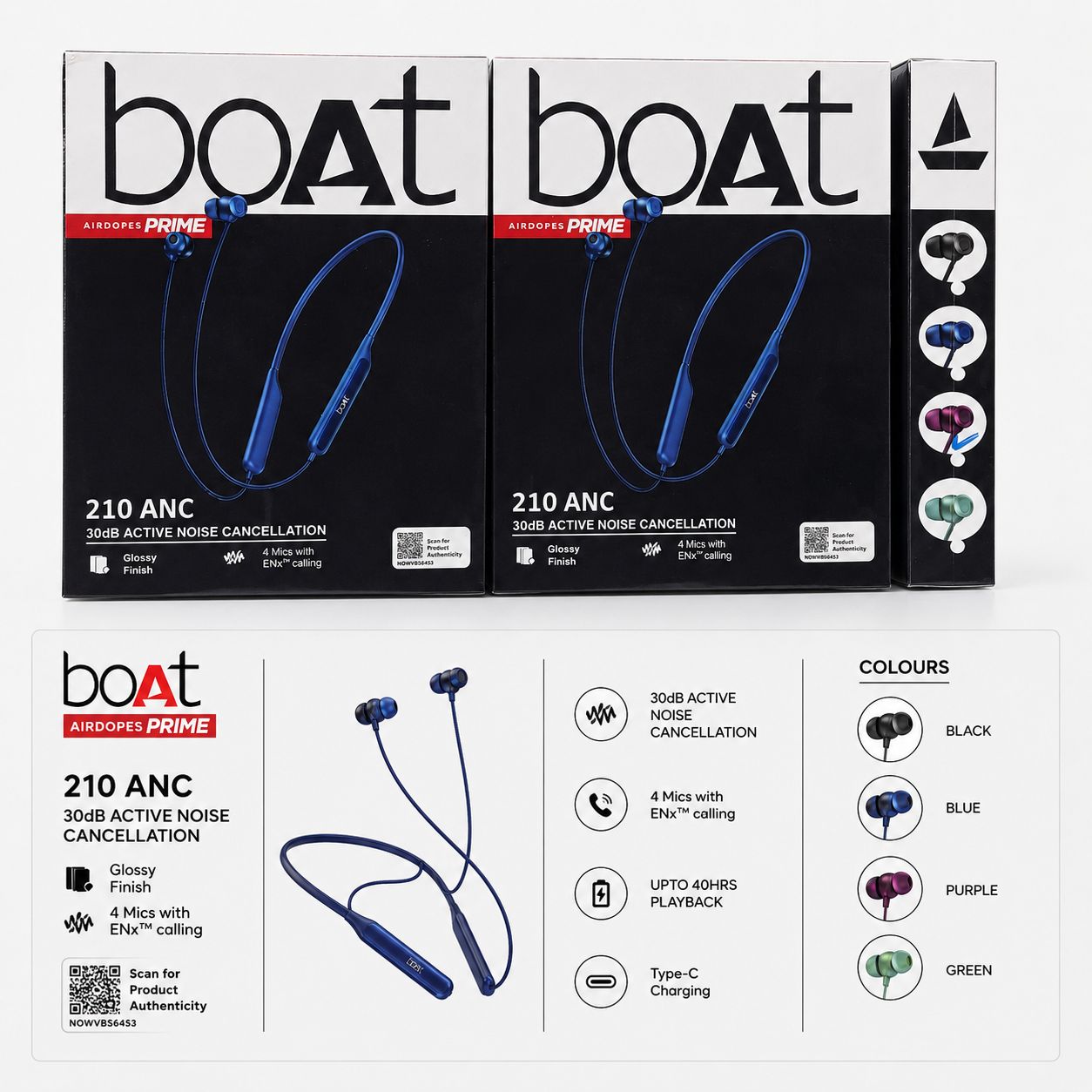 Boat 210 Anc Wireless Bluetooth Neckband