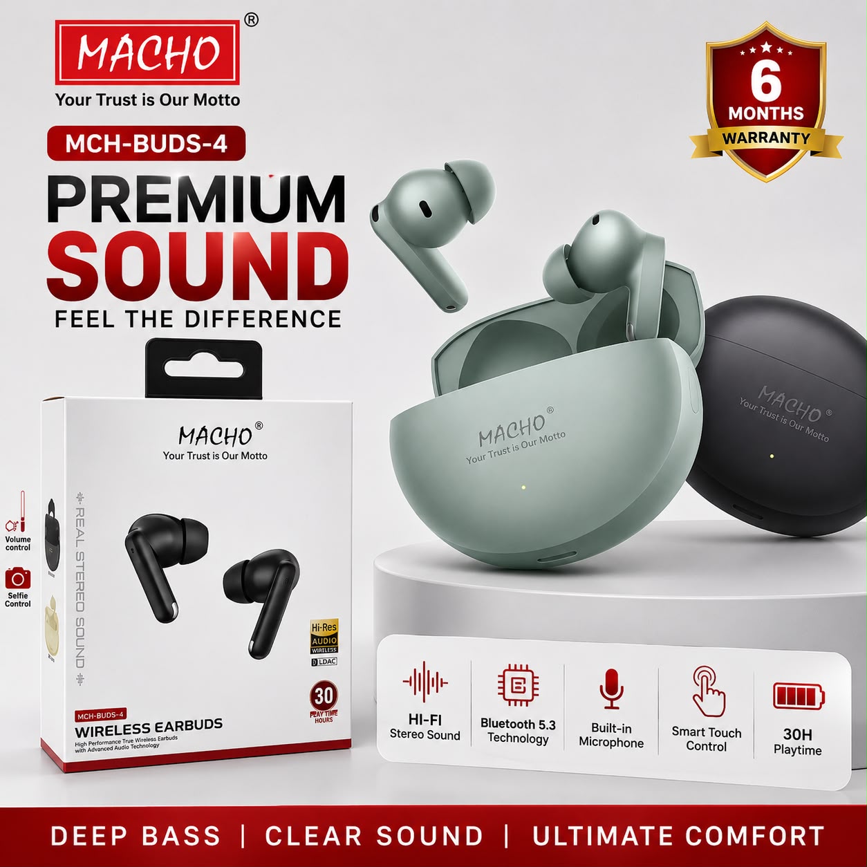 Macho Buds4 Ear buds 6M Warranty
