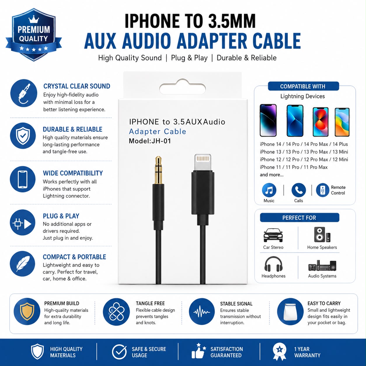 Aux to iPhone Cable