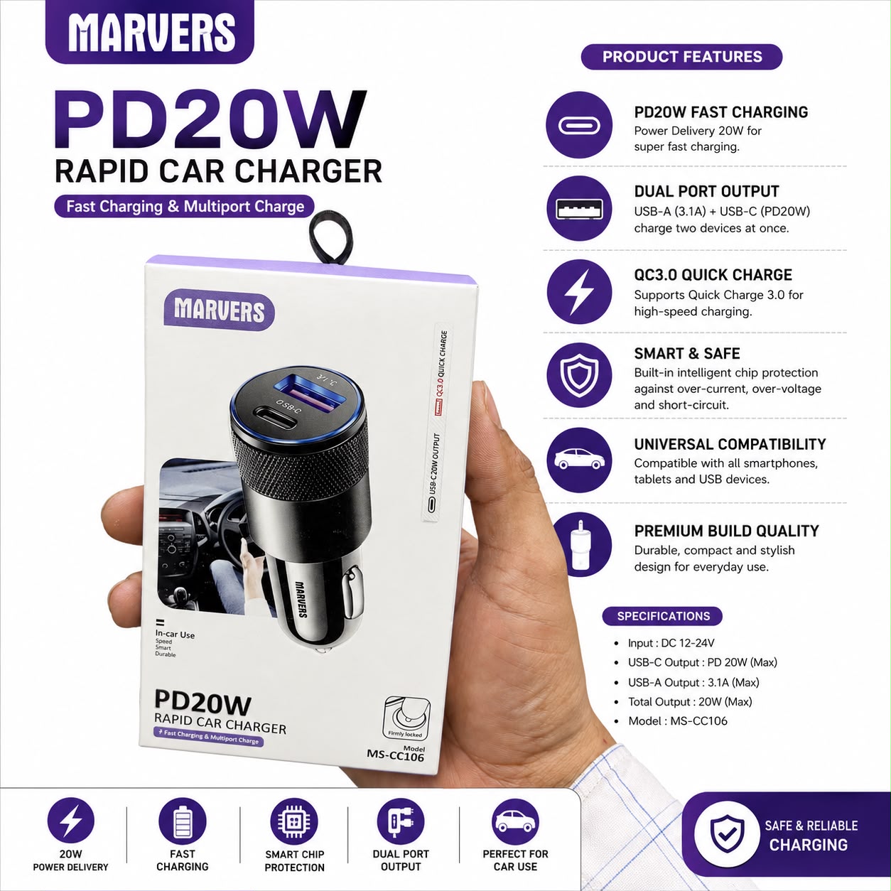 MS CC106 Marvers PD 20W Rapid Car Adafter