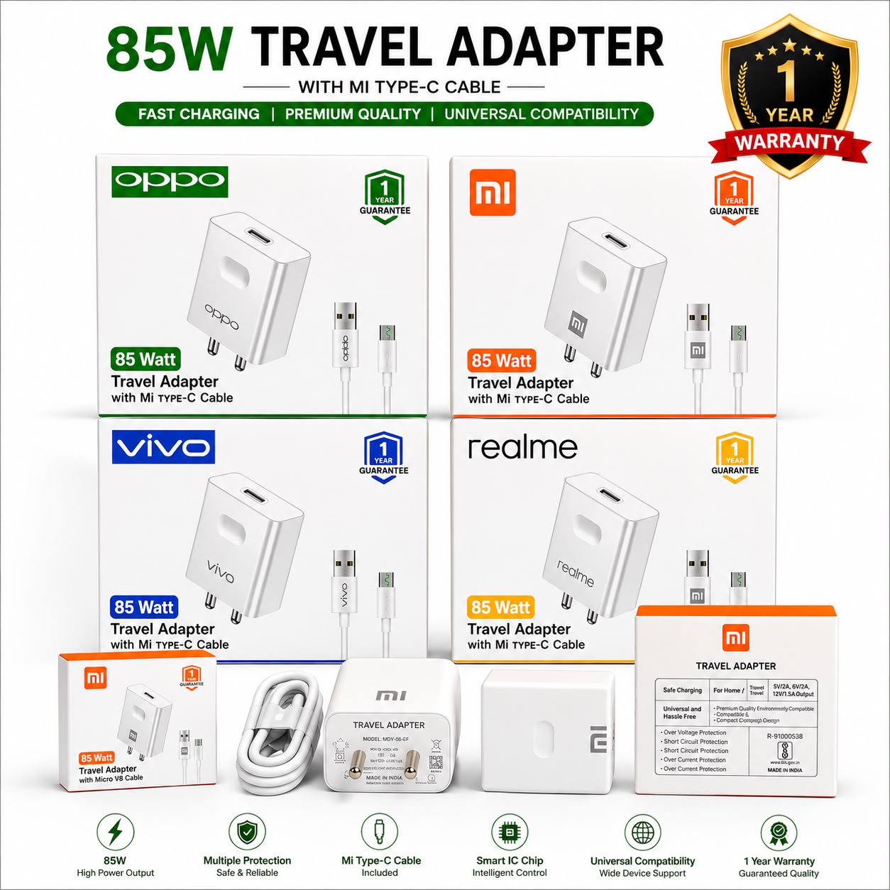 Mix Modal 85W Type c  charger ( Change Look)  1 Year Warranty