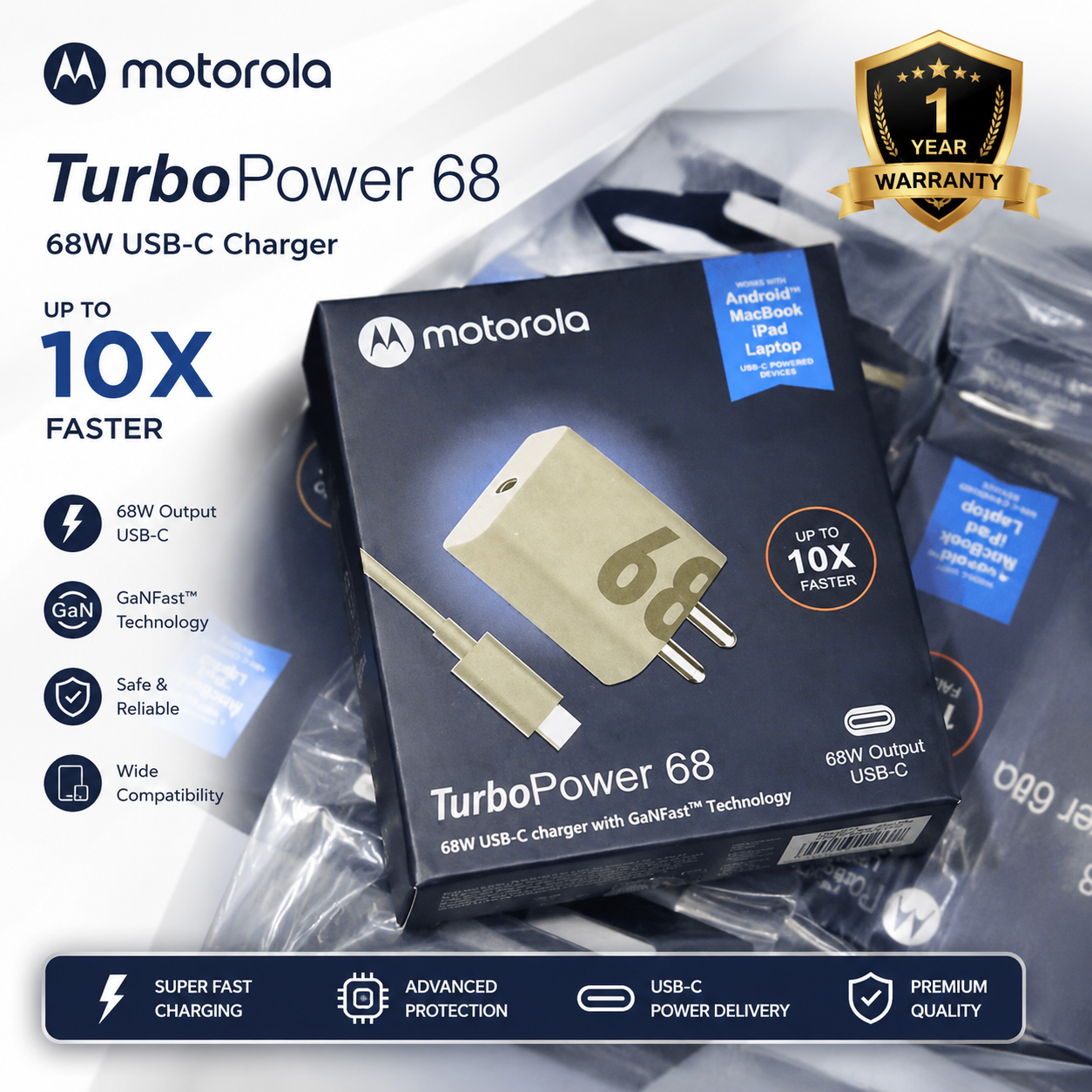 Motorola 68W Fast Tarbo Charger 1 Year Warranty