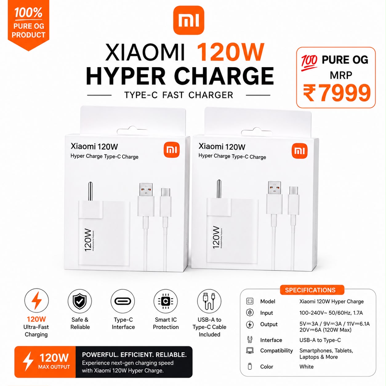 Mi 120W Supar Fast Type c Mobile Charger