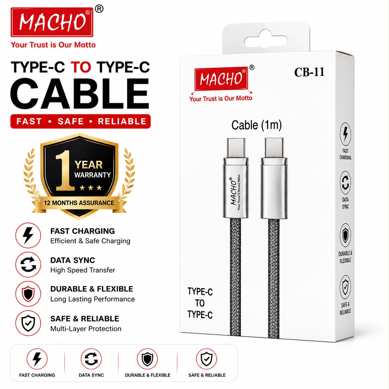 Macho CB11 35W Type c To Type c cable 1 Year Warranty