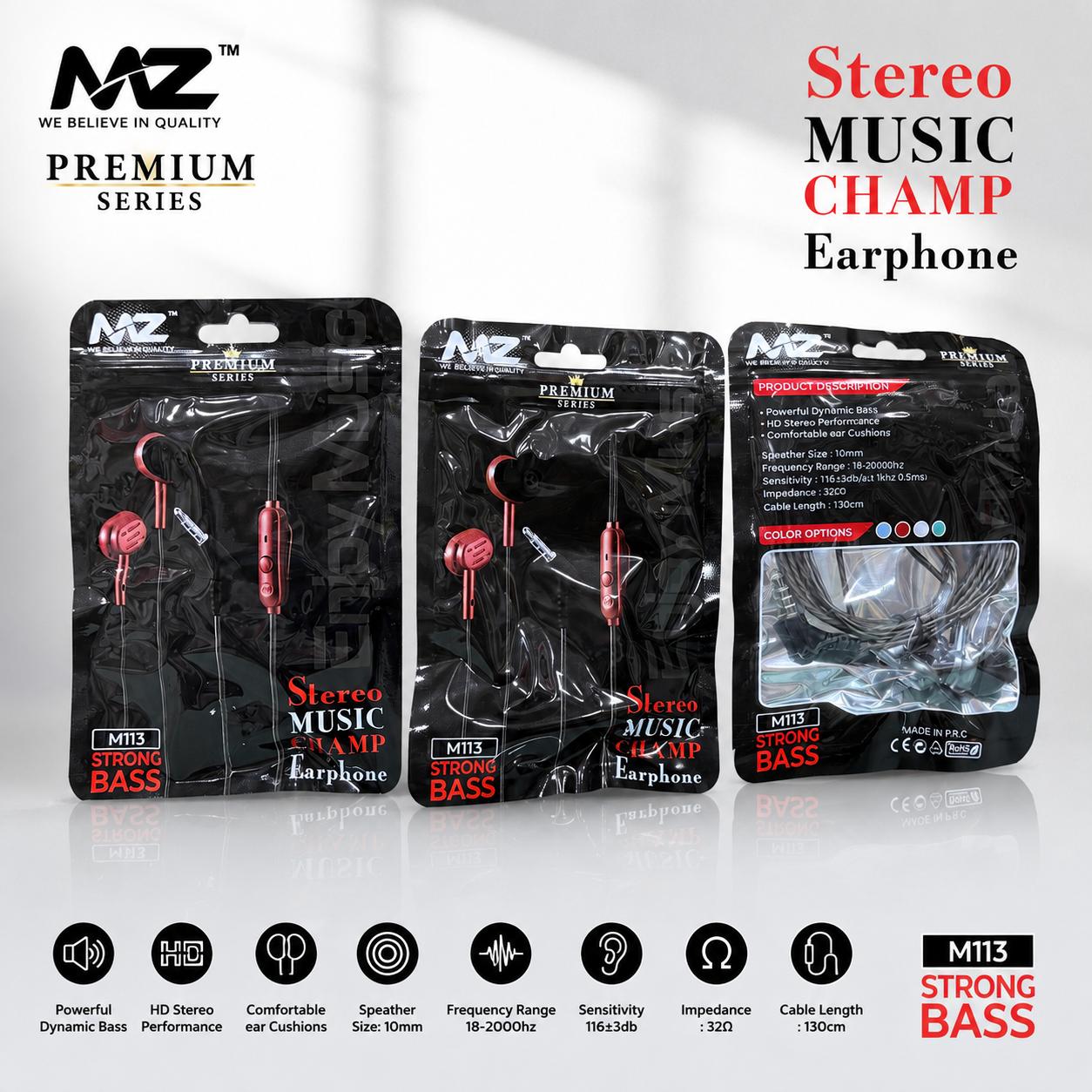 MZ M113 Champ 3.5MM Earphone (4 Colour) High Quality