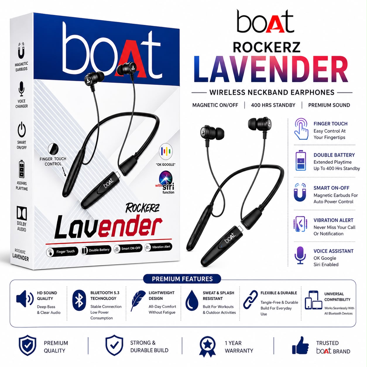 boAt Rockerz Lavender BT Wireless Neckband Dual Battery