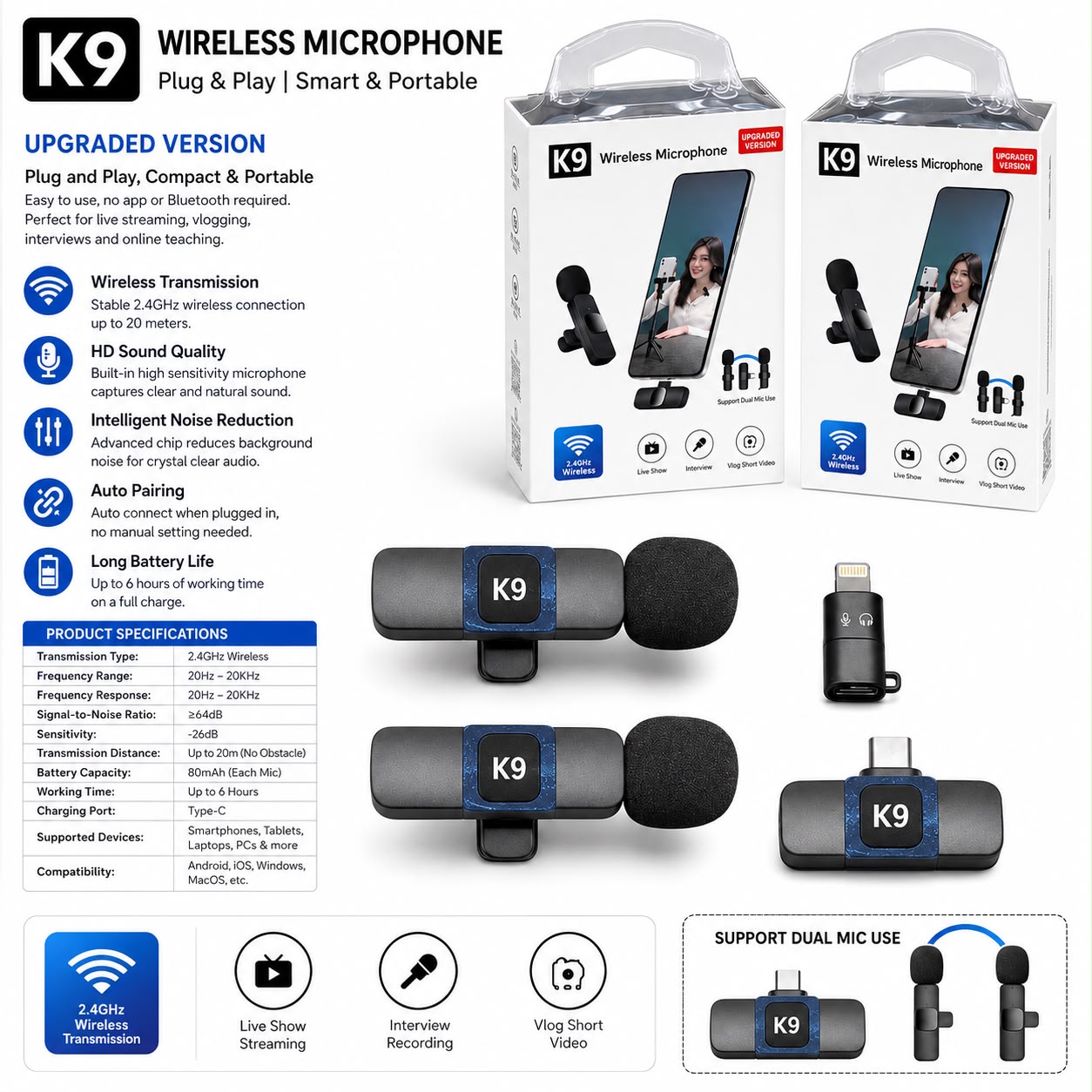 K9 Dual Wireless Microphone