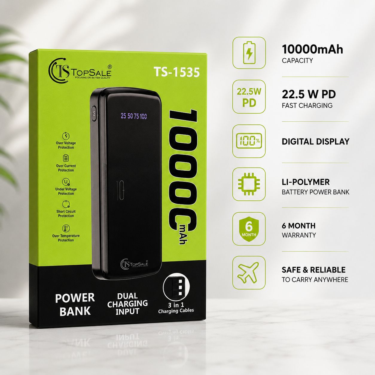 TopeSale TS 1535 10000 Mah  Powar Bank 6M Warrranty