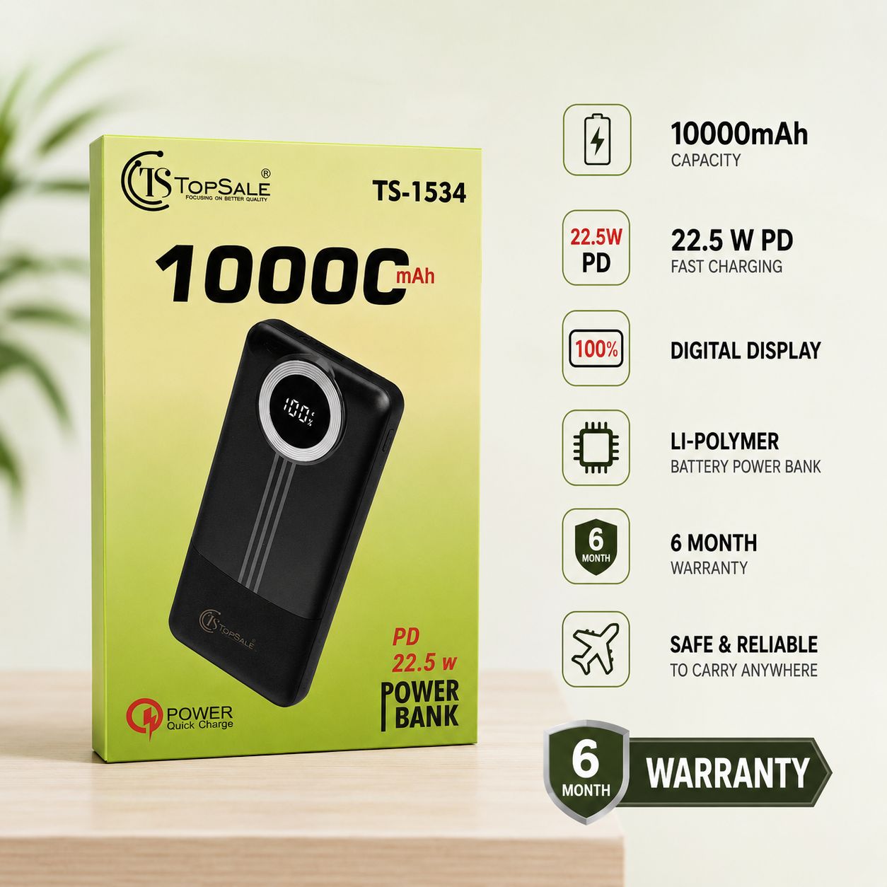 TopeSale TS 1534 10000 Mah  Powar Bank 6M Warrranty