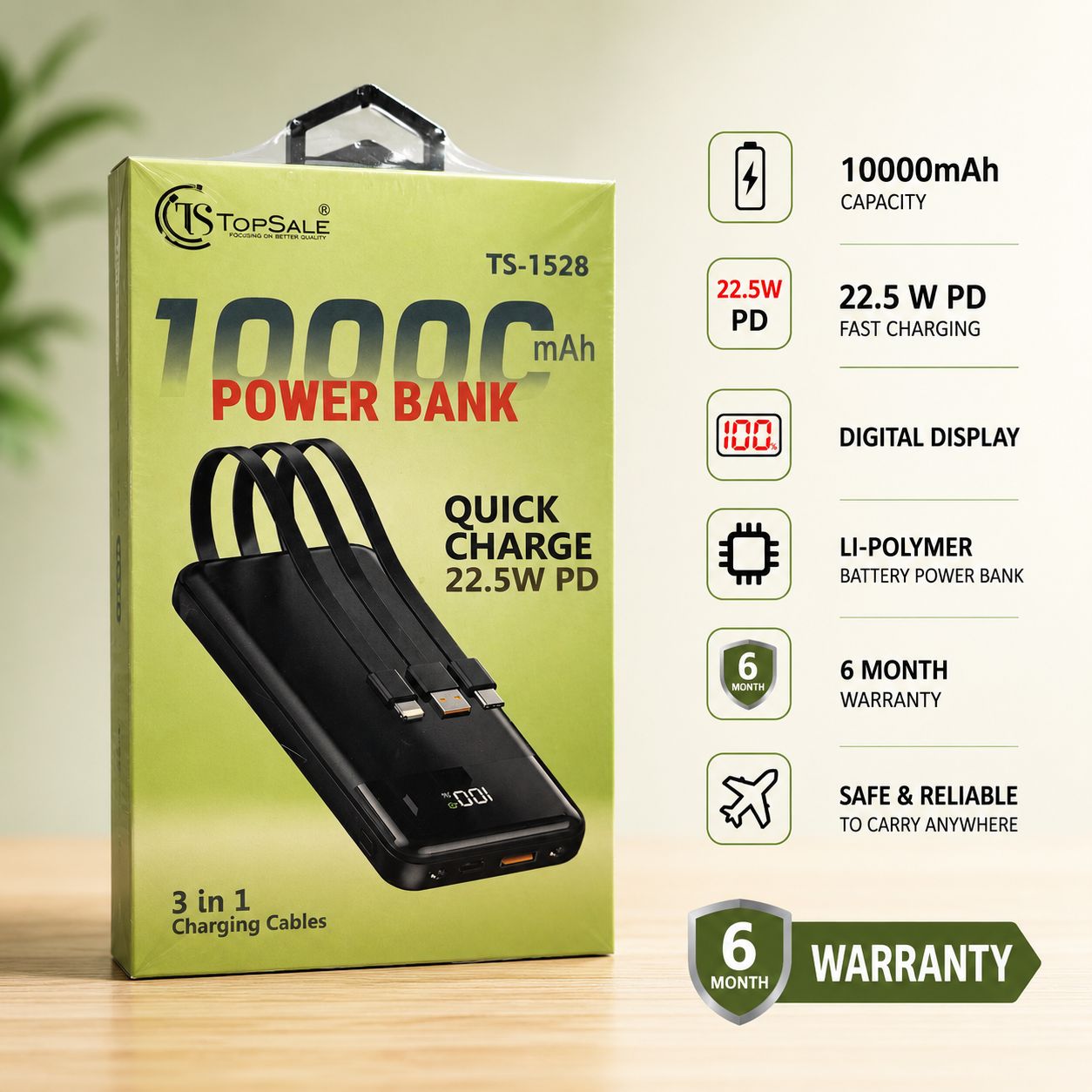 TopeSale TS 1528 10000 Mah  Powar Bank 6M Warrranty